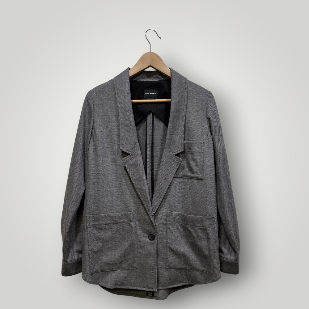Club Monaco Womens Grey Wool Blend Twill Single Button Blazer Jacket Size 0